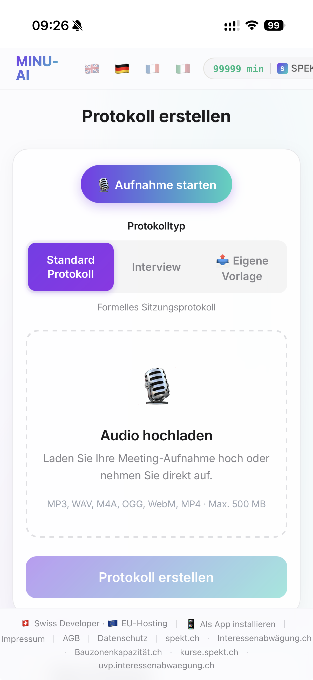 MINU-AI \u2013 Handyansicht