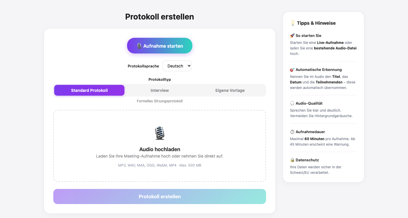 MINU-AI \u2013 Protokoll erstellen